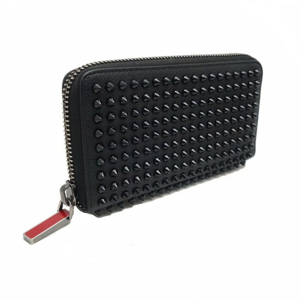 Christian Louboutin Panettone Wallet Spiked Studs Calfskin Black Zip Long